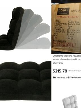 Chic Home Daphene Adjustable Armless Floor Chair - Black